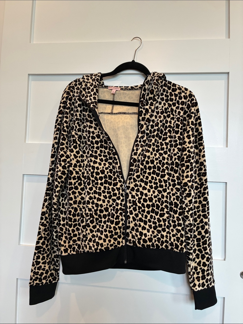 Juicy Couture Leopard Print Hooded Bomber Jacket - Black & Cream